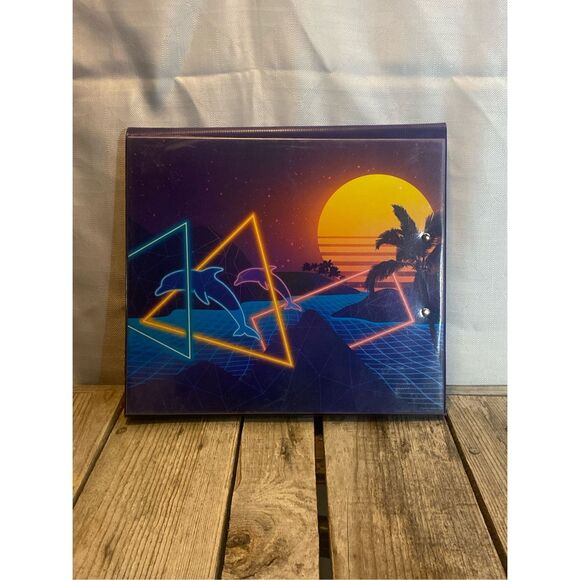 Mead Trapper Keeper Binder Folder Retro Neon Sunset Dolphins 90s Vaporwave Desig - Picture 5 of 7